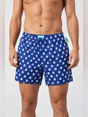 HAPPY HOUR Nautical-Print Men's Swim Trunks in Navy Sz XL